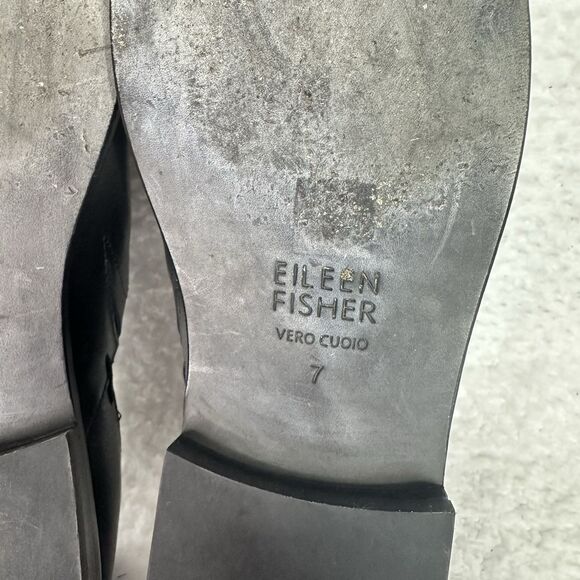 Eileen Fisher Allen Black Leather Loafers Womens 7 Slip On Flats Minimalist Work - Picture 9 of 10